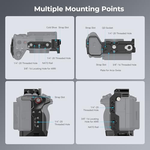 SmallRig Cage for Sony FX30 FX3 FX3A with Cable Clamp for HDMI  Classic Bright Black Surface  Included Cold Shoe and NATO Rail  Modular Design Compatible with Original XLR Handle