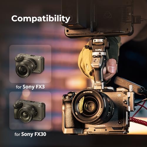 SmallRig Cage for Sony FX30 FX3 FX3A with Cable Clamp for HDMI  Classic Bright Black Surface  Included Cold Shoe and NATO Rail  Modular Design Compatible with Original XLR Handle