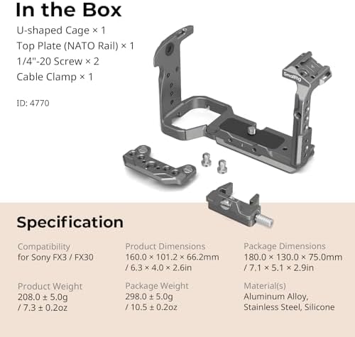 SmallRig Cage for Sony FX30 FX3 FX3A with Cable Clamp for HDMI  Classic Bright Black Surface  Included Cold Shoe and NATO Rail  Modular Design Compatible with Original XLR Handle