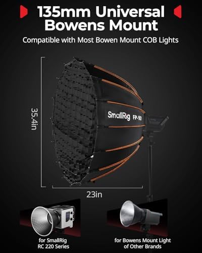 SmallRig FP 90 35 4 Parabolic Softbox with Bowens Mount for Studio Photography  Quick Release Soft Box with Honeycomb Grid  Diffusers  for SMALLRIG RC 220 pro  for Neewer for Godox for Aputure   5395