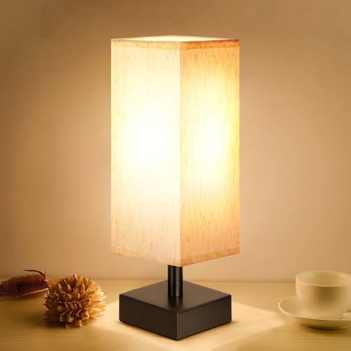 Small Table Lamp for Bedroom   Bedside Lamps for Nightstand  Minimalist Night Stand Light Lamp with Square Fabric Shade  Desk Reading Lamp for Kids Room Living Room Office Dorm