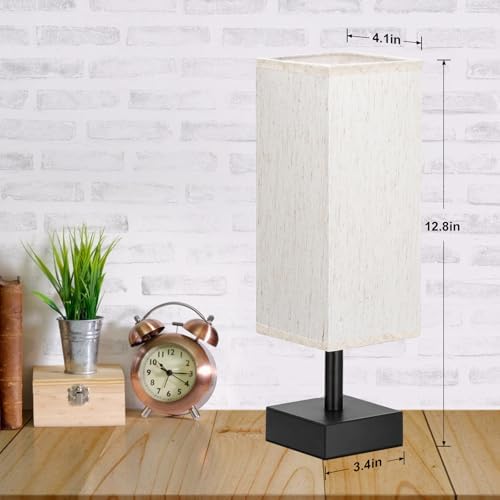 Small Table Lamp for Bedroom   Bedside Lamps for Nightstand  Minimalist Night Stand Light Lamp with Square Fabric Shade  Desk Reading Lamp for Kids Room Living Room Office Dorm