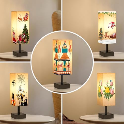 Small Table Lamp for Bedroom   Bedside Lamps for Nightstand  Minimalist Night Stand Light Lamp with Square Fabric Shade  Desk Reading Lamp for Kids Room Living Room Office Dorm