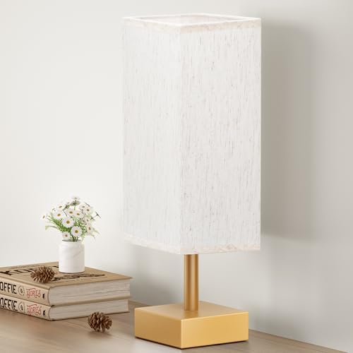 Small Table Lamp for Bedroom   Bedside Lamps for Nightstand  Minimalist Night Stand Light Lamp with Square Fabric Shade  Desk Reading Lamp for Kids Room Living Room Office Dorm