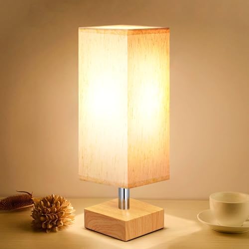 Small Table Lamp for Bedroom   Bedside Lamps for Nightstand  Minimalist Night Stand Light Lamp with Square Fabric Shade  Desk Reading Lamp for Kids Room Living Room Office Dorm