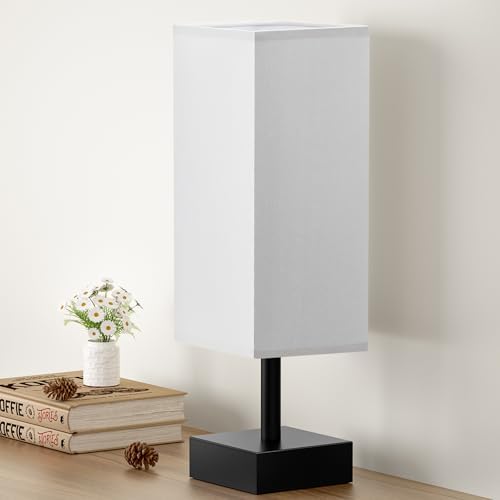 Small Table Lamp for Bedroom   Bedside Lamps for Nightstand  Minimalist Night Stand Light Lamp with Square Fabric Shade  Desk Reading Lamp for Kids Room Living Room Office Dorm