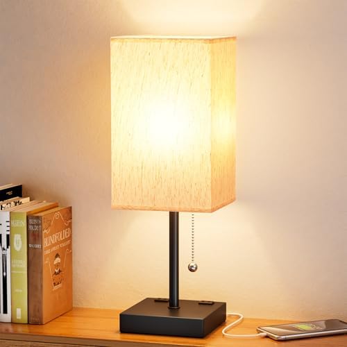 Small Table Lamp for Bedroom   Bedside Lamps for Nightstand  Minimalist Night Stand Light Lamp with Square Fabric Shade  Desk Reading Lamp for Kids Room Living Room Office Dorm