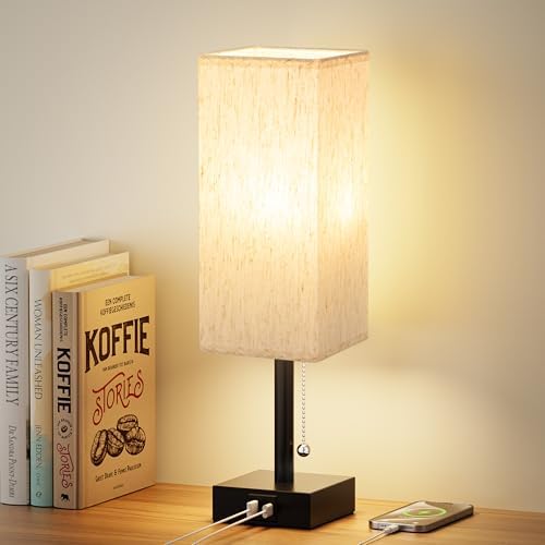 Small Table Lamp for Bedroom   Bedside Lamps for Nightstand  Minimalist Night Stand Light Lamp with Square Fabric Shade  Desk Reading Lamp for Kids Room Living Room Office Dorm