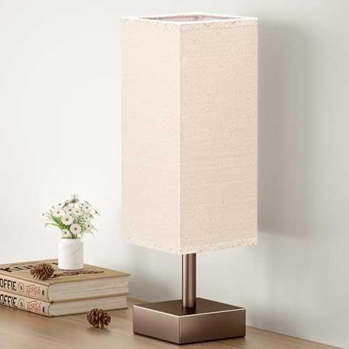 Small Table Lamp for Bedroom   Bedside Lamps for Nightstand  Minimalist Night Stand Light Lamp with Square Fabric Shade  Desk Reading Lamp for Kids Room Living Room Office Dorm