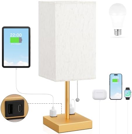Small Table Lamp for Bedroom   Bedside Lamps for Nightstand  Minimalist Night Stand Light Lamp with Square Fabric Shade  Desk Reading Lamp for Kids Room Living Room Office Dorm