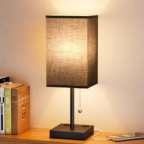 Small Table Lamp for Bedroom   Bedside Lamps for Nightstand  Minimalist Night Stand Light Lamp with Square Fabric Shade  Desk Reading Lamp for Kids Room Living Room Office Dorm