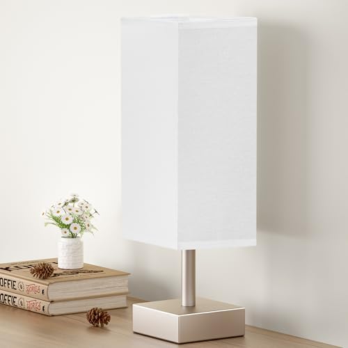 Small Table Lamp for Bedroom   Bedside Lamps for Nightstand  Minimalist Night Stand Light Lamp with Square Fabric Shade  Desk Reading Lamp for Kids Room Living Room Office Dorm