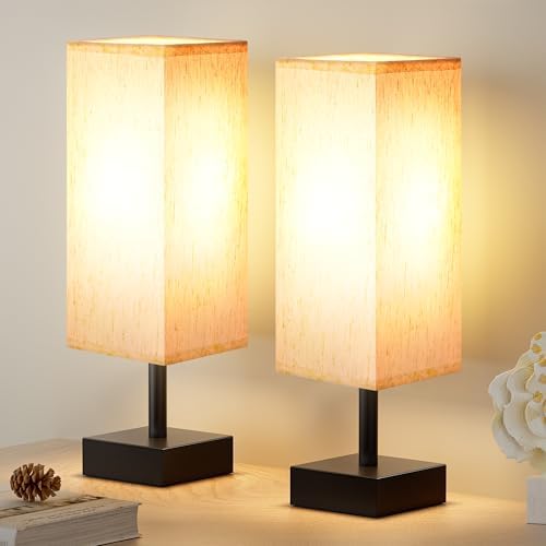 Small Table Lamp for Bedroom   Bedside Lamps for Nightstand  Minimalist Night Stand Light Lamp with Square Fabric Shade  Desk Reading Lamp for Kids Room Living Room Office Dorm
