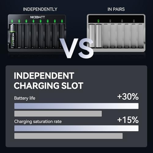 Smart 8 Bay AA AAA Battery Charger  Over Discharge Damage Repair  USB Type C Fast Charging for Ni MH Ni CD Rechargeable Batteries