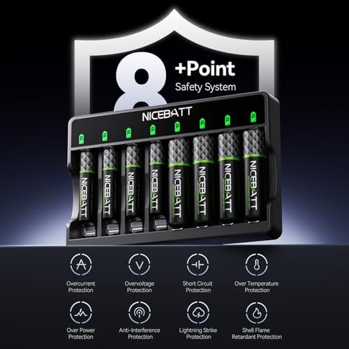 Smart 8 Bay AA AAA Battery Charger  Over Discharge Damage Repair  USB Type C Fast Charging for Ni MH Ni CD Rechargeable Batteries