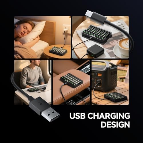 Smart 8 Bay AA AAA Battery Charger  Over Discharge Damage Repair  USB Type C Fast Charging for Ni MH Ni CD Rechargeable Batteries