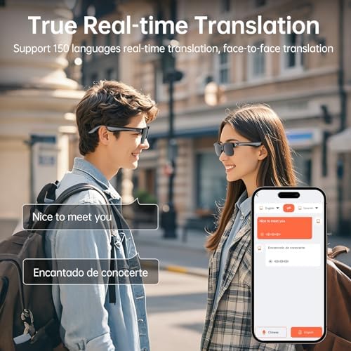 Smart Glasses with AI Translator  V6 0 Bluetooth Glasses with 150  Translation  Smart Sunglasses for Men & Woman  120H Long Standby Music Glasses  UV Protection  Hands Free Calls IPX5 Waterproof