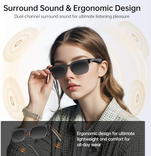 Smart Glasses with AI Translator  V6 0 Bluetooth Glasses with 150  Translation  Smart Sunglasses for Men & Woman  120H Long Standby Music Glasses  UV Protection  Hands Free Calls IPX5 Waterproof