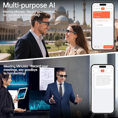 Smart Glasses with AI Translator  V6 0 Bluetooth Glasses with 150  Translation  Smart Sunglasses for Men & Woman  120H Long Standby Music Glasses  UV Protection  Hands Free Calls IPX5 Waterproof