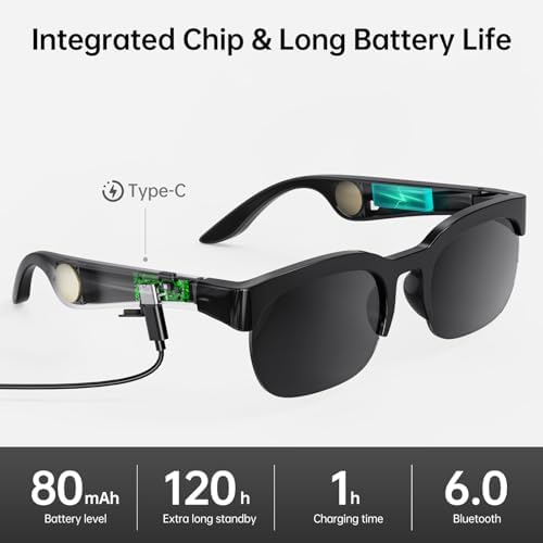 Smart Glasses with AI Translator  V6 0 Bluetooth Glasses with 150  Translation  Smart Sunglasses for Men & Woman  120H Long Standby Music Glasses  UV Protection  Hands Free Calls IPX5 Waterproof