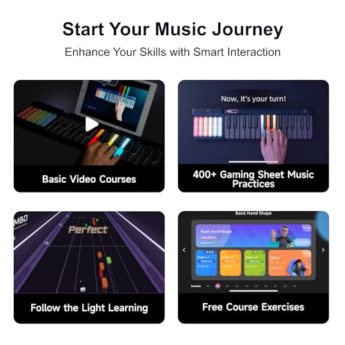 Smart Piano Keyboard 59 Key Digital Piano for Beginners Rainbow LED Lights&Free Apps 256 Voices 100  Auto Chords MIDI Support Portable Piano Keyboard Gift for Birthdays or Holidays