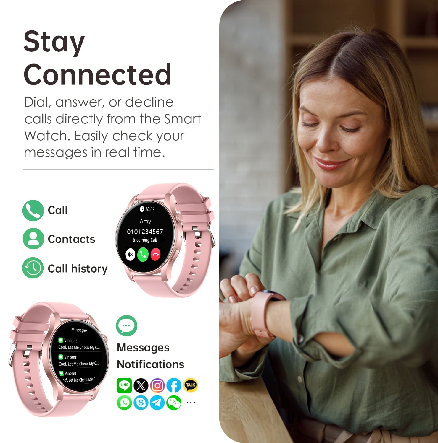 Reloj Inteligente para Android y iPhone, Reloj Inteligente TIGRADE para Responder/realizar Llamadas para Hombre y Mujeres, Resistente Al Agua, Más de 100 Modos Deportivos, Rastreador de Actividad Física, Rosa