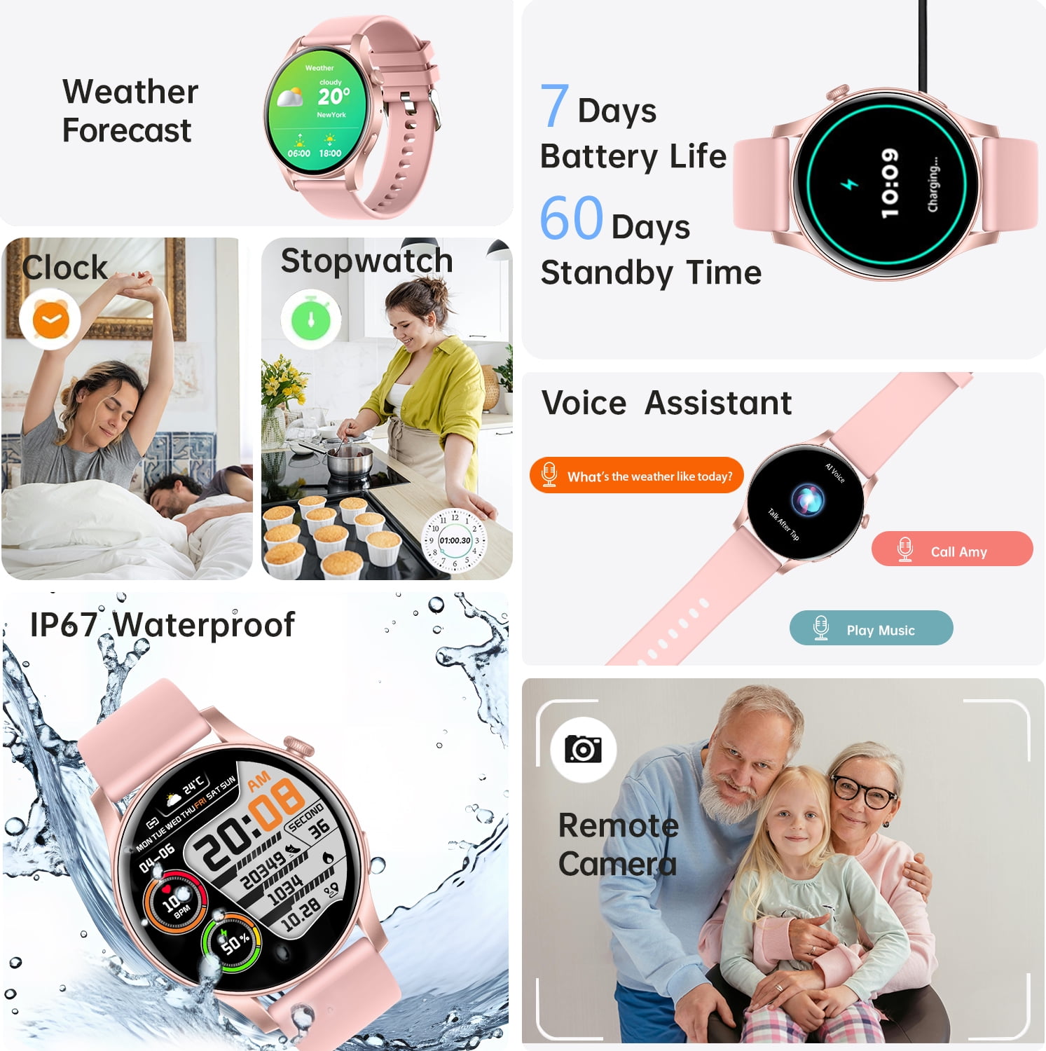 Reloj Inteligente para Android y iPhone, Reloj Inteligente TIGRADE para Responder/realizar Llamadas para Hombre y Mujeres, Resistente Al Agua, Más de 100 Modos Deportivos, Rastreador de Actividad Física, Rosa