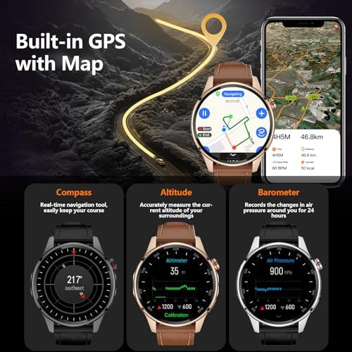 Smart Watch for Men Built in GPS with Map Answer/Make Call/Text   1 46 AI Smartwatch for Android Phones/iPhone  100  Sport Mode Fitness Tracker with Health/Sleep Monitor  Compass/Barometer 2 Straps 
