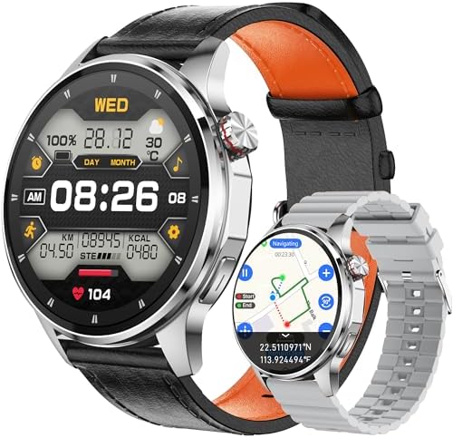 Smart Watch for Men Built in GPS with Map Answer/Make Call/Text   1 46 AI Smartwatch for Android Phones/iPhone  100  Sport Mode Fitness Tracker with Health/Sleep Monitor  Compass/Barometer 2 Straps 