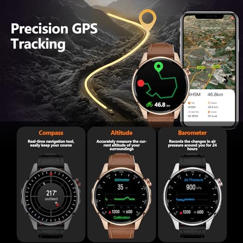 Smart Watch for Men Built in GPS with Map Answer/Make Call/Text   1 46 AI Smartwatch for Android Phones/iPhone  100  Sport Mode Fitness Tracker with Health/Sleep Monitor  Compass/Barometer 2 Straps 