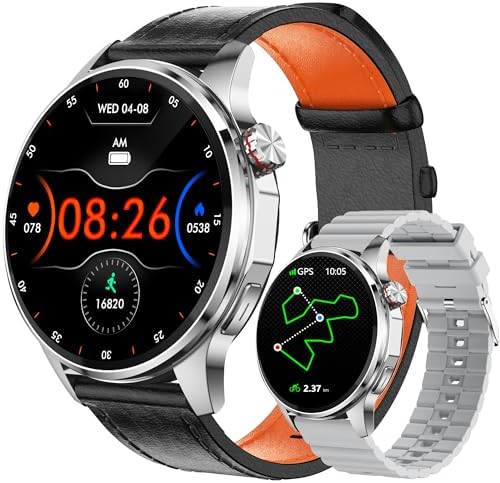 Smart Watch for Men Built in GPS with Map Answer/Make Call/Text   1 46 AI Smartwatch for Android Phones/iPhone  100  Sport Mode Fitness Tracker with Health/Sleep Monitor  Compass/Barometer 2 Straps 
