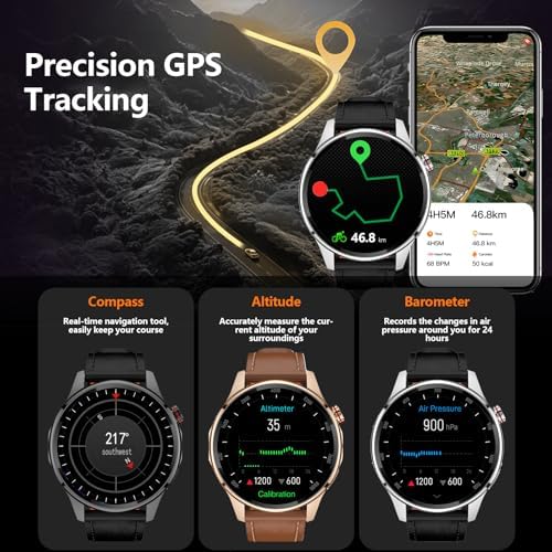 Smart Watch for Men Built in GPS with Map Answer/Make Call/Text   1 46 AI Smartwatch for Android Phones/iPhone  100  Sport Mode Fitness Tracker with Health/Sleep Monitor  Compass/Barometer 2 Straps 