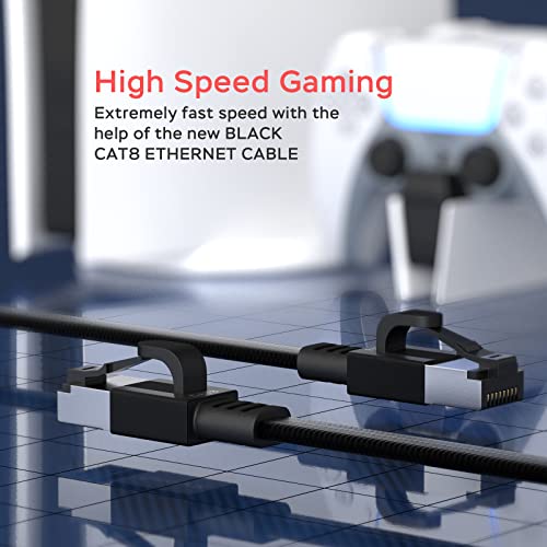 Smolink Cat 8 Ethernet Cable 3ft  40Gbps 2000Mhz High Speed Ethernet Cable  Shielded Heavy Duty SFTP RJ45 LAN Cable Patch Cord for Modem Router Gaming PC PS4/5/6 Xbox  Black