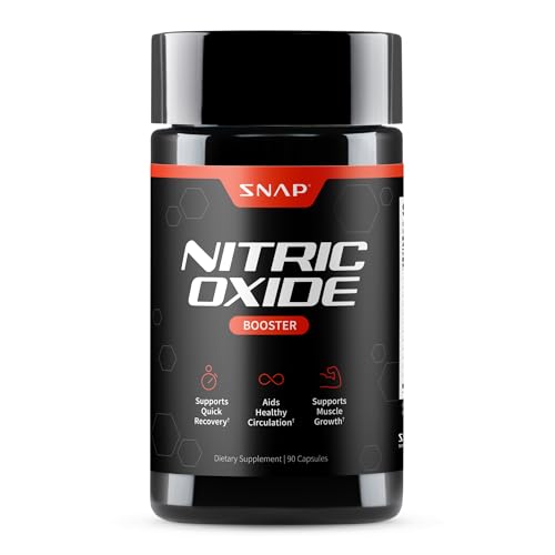 Suplementos de óxido nítrico de Snap Supplements, antes del entrenamiento, constructor muscular, arginina L, citrulina L, fórmula de 1500 mg, extracto de tribulus y ginseng Panax, fuerza y resistencia (90 cápsulas)