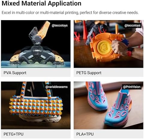 Snapmaker U1 3D Printer Multi Color 4 Toolhead with 5 Seconds Tool Change MultiColor Printing with 5X More Speed and 5X Less Waste Smart Calibration CoreXY 500mm/s Speed 270x270x270mm Large Build Size