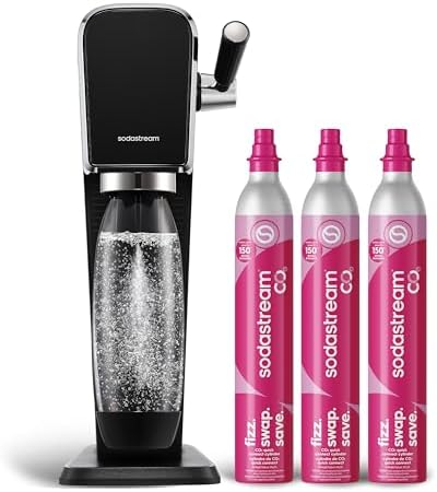 SodaStream   ART Sparkling Water Maker   STARTER KIT   CQC CO2 system   Includes 1x CO2 Cylinder  1x32 & 1x16 Fl Oz Dishwasher Safe Bottles   Combine with Pepsi Flavors   White