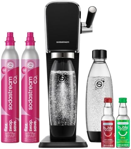 SodaStream   ART Sparkling Water Maker   STARTER KIT   CQC CO2 system   Includes 1x CO2 Cylinder  1x32 & 1x16 Fl Oz Dishwasher Safe Bottles   Combine with Pepsi Flavors   White