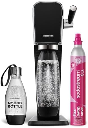 SodaStream   ART Sparkling Water Maker   STARTER KIT   CQC CO2 system   Includes 1x CO2 Cylinder  1x32 & 1x16 Fl Oz Dishwasher Safe Bottles   Combine with Pepsi Flavors   White