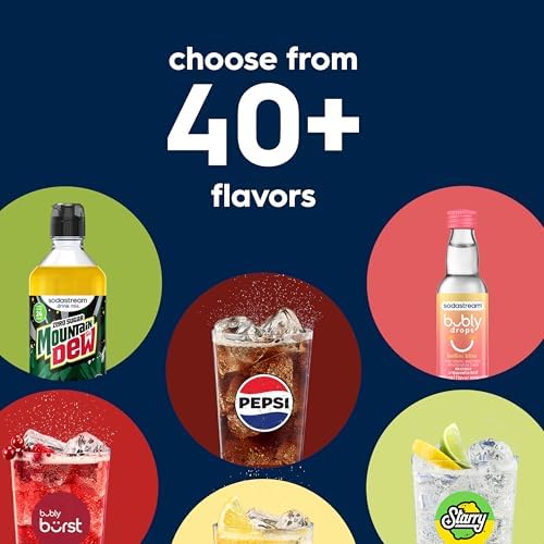 SodaStream   E TERRA Soda Maker   VALUE BUNDLE   3 Automatic Carbonation Levels   Includes 2x CO2 Cylinders  3x 32 Fl Oz Dishwasher Safe Bottles  2x Bubly Fruit Flavor Drops  1x Power Adapter   Black