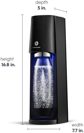 SodaStream   E TERRA Soda Maker   VALUE BUNDLE   3 Automatic Carbonation Levels   Includes 2x CO2 Cylinders  3x 32 Fl Oz Dishwasher Safe Bottles  2x Bubly Fruit Flavor Drops  1x Power Adapter   Black
