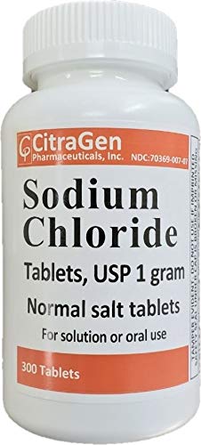 Sodium Chloride Tablets 1 gm  USP Normal Salt Tablets   300 Tablets  1 Pack of 300 Tablets  by CitraGen Pharmaceuticals  Inc 
