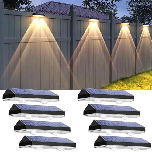 Solar Fence Lights Outdoor   2700/4000/6000K 3 Mode  8 Pack Solar Fence Lights Outdoor Waterproof LED  Fence Light Solar Powered for Outside  Backyard  Railing  Step  Patio Wall and Home Improvement