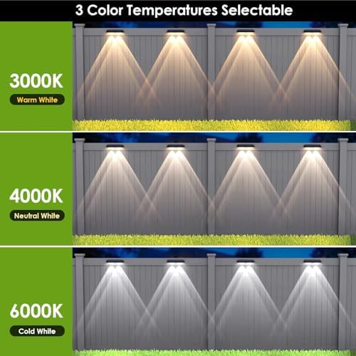 Solar Fence Lights Outdoor   2700/4000/6000K 3 Mode  8 Pack Solar Fence Lights Outdoor Waterproof LED  Fence Light Solar Powered for Outside  Backyard  Railing  Step  Patio Wall and Home Improvement