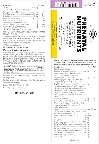 Solgar Prenatal Nutrients   120 Tablets   Multivitamin & Mineral Formula for Pregnant & Lactating Women   Vegan  Kosher & Gluten Free   30 Servings