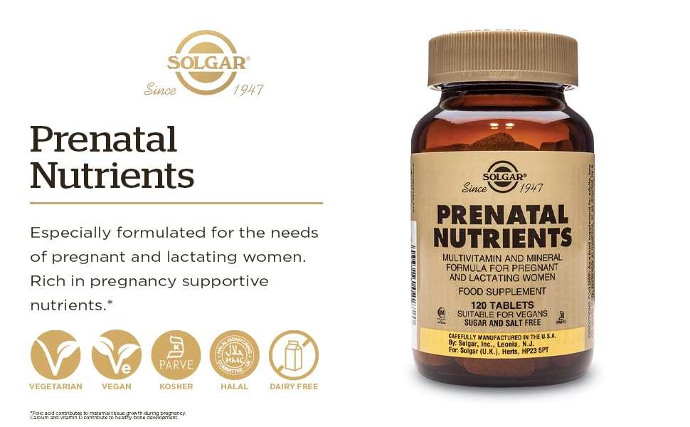 Solgar Prenatal Nutrients   120 Tablets   Multivitamin & Mineral Formula for Pregnant & Lactating Women   Vegan  Kosher & Gluten Free   30 Servings