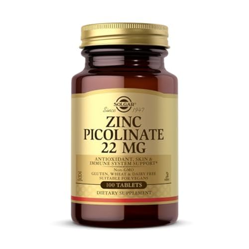 Solgar Zinc Picolinate 22 mg  100 Tablets   Promotes Healthy Skin   Supports Immune System  Normal Taste & Vision   Antioxidant   Non GMO  Vegan  Gluten Free  Kosher   100 Servings