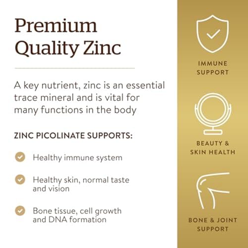 Solgar Zinc Picolinate 22 mg 100 Tablets Promotes Healthy Skin Supports Immune System Normal Taste & Vision Antioxidant Non GMO Vegan Gluten Free Kosher 100 Servings
