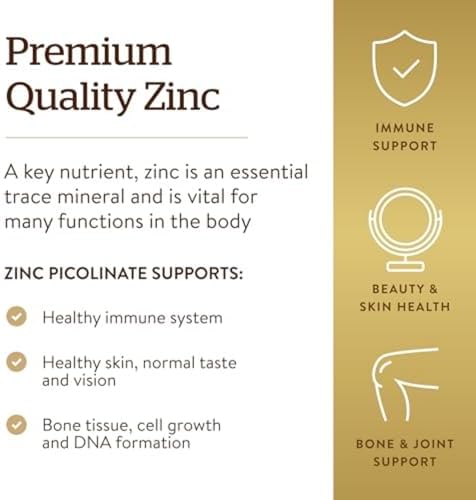 Solgar Zinc Picolinate 22 mg  100 Tablets   Promotes Healthy Skin   Supports Immune System  Normal Taste & Vision   Antioxidant   Non GMO  Vegan  Gluten Free  Kosher   100 Servings