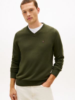 Talla M - Solid Logo V Neck Sweater