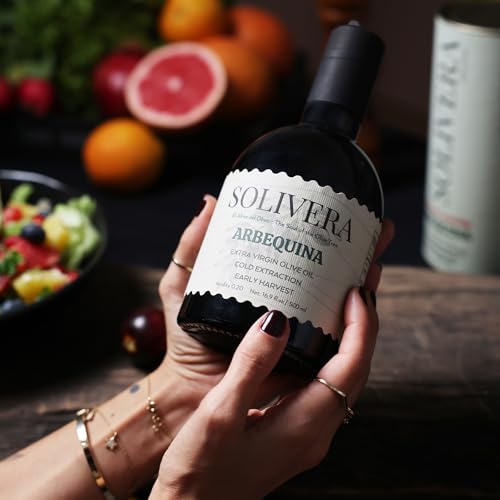 Solivera Arbequina Extra Virgin Olive Oil Cold Pressed  300  Polyphenols Rich  Single Origin Organic Olive Oil  Delicately Fruity  Hand Picked Early Harvest   16 8 fl  oz 